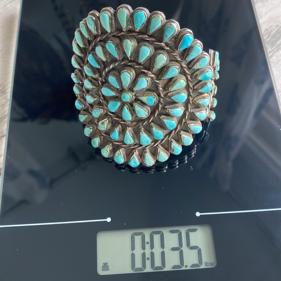 Giant 3 inches wide sterling turquoise Native American bangle. - Picture 6 of 12